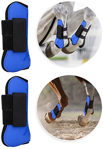 Hmpet 1 par de Botas de protección para Caballos, Botas de protección para Equipos de equitación Polainas de Cuero sintético para equitación Carreras de Salto,Azul,L