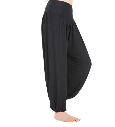 Hoerev - Pantalón tipo harén para yoga o pilates, tejido elástico de modal muy suave, Negro, XXL