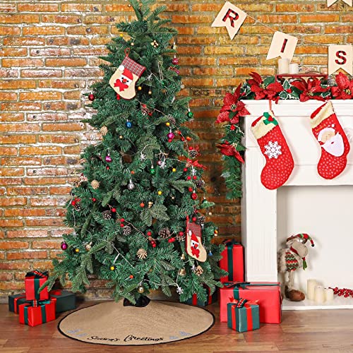 HOHOTIME Falda de árbol de Navidad, falda de árbol de tela de yute de 30 pulgadas con falda de árbol de Navidad, manta de árbol de plata para decoración del hogar de vacaciones de Navidad