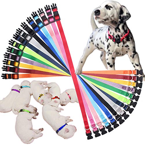 HOLLIHI - Juego de 14 collares de identificación para cachorros de nailon suave para cachorros con cartas de registro y cuello de 21,6 cm a 34 cm