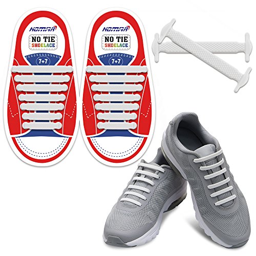 Homar sin corbata Cordones de zapatos para niños y adultos Impermeables cordones de zapatos de atletismo atlética de silicona elástico plano con multicolor de los zapatos del tablero Sneaker boots (Kid Size White)