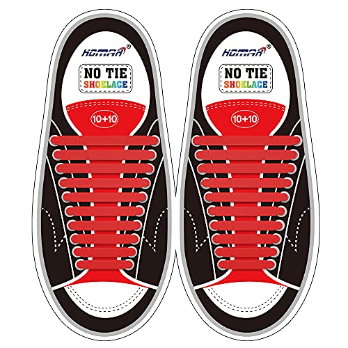 Homar sin corbata Cordones de zapatos para niños y adultos Impermeables cordones de zapatos de atletismo atlética de silicona elástico plano con multicolor de los zapatos del tablero Sneaker boots (Adult Size Red)