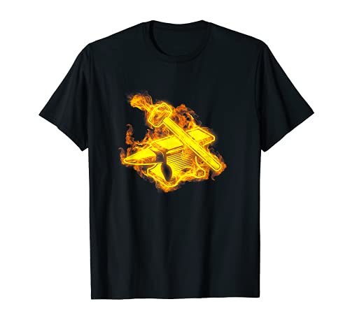 Hombre Fuego Yunque Y Martillo Llamas Fragua Forja Herrero Camiseta
