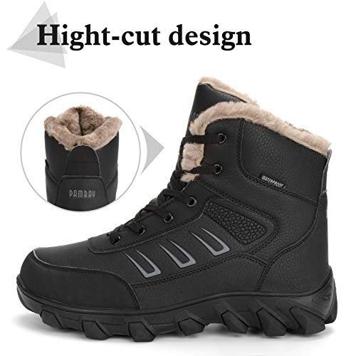 Hombres Botas de Senderismo Impermeable Invierno Zapatos de Trekking Deportivos Cámping Nieve Botines Negro Marrón Negro 45