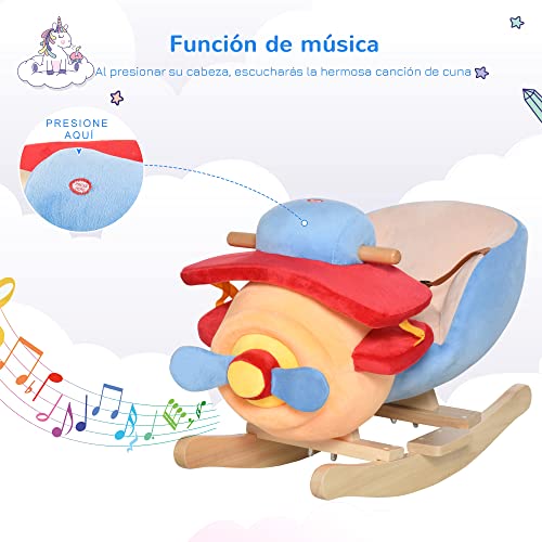 HOMCOM Caballo Balancin Niño Avion Peluche+Musica Cinturon Seguridad Caballito Infantil