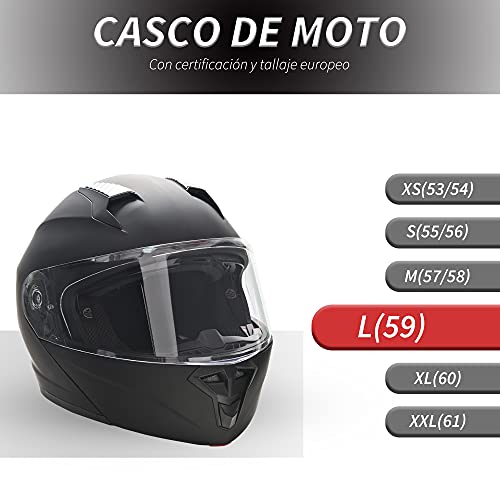 HOMCOM Casco de Moto Integral Talla L-59 cm Casco de Motocicleta con Doble Visera Cabezal Anticolisión y Ventilaciones con Certificación Europea Unisex Color Negro