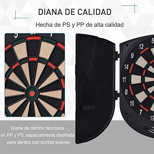 HOMCOM Diana Electrónica Digital con 6 Dardos hasta 8 Jugadores Marcador Puertas Laterales Pantalla LCD 44x4,4x50 cm Negro