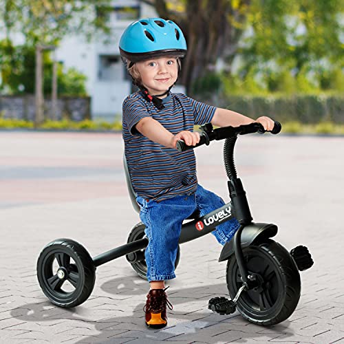 HOMCOM Triciclo para Niños más de 18 Meses con Timbre Guardabarros Rueda de Seguridad 74x49x55cm Negro