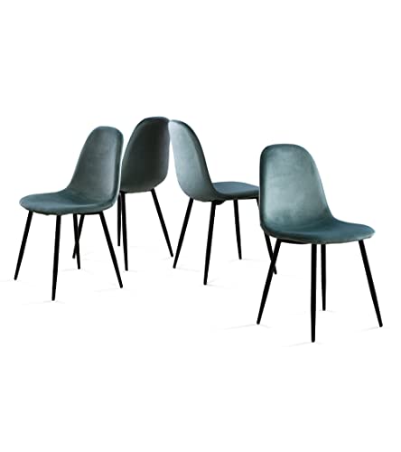 Home Heavenly® - Sillas Comedor Terciopelo Sweden, Pack 4 sillas nórdicas tapizado Velvet con Patas metálicas (Verde Azulado Pata Negra)