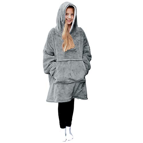 HOMELEVEL Sherpa - Sudadera de invierno con capucha XL, tamaño grande, para niños, para interior y exterior, gris claro, talla única