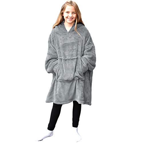 HOMELEVEL Sherpa - Sudadera de invierno con capucha XL, tamaño grande, para niños, para interior y exterior, gris claro, talla única