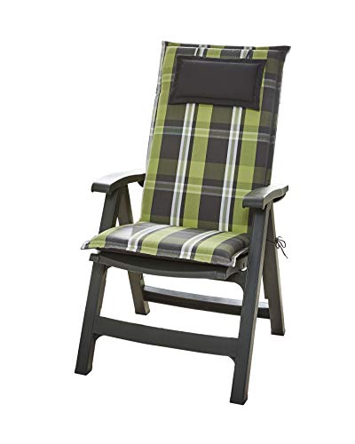 Homeoutfit24 Donau - Cojín Acolchado para sillas de jardín, Hecho en Europa, Respaldo Alto, Poliéster, Resistente a los Rayos UV, Relleno de Espuma, 120 x 50 x 6 cm, 2 Unidades, Gris/Verde