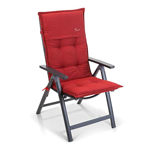 Homeoutfit24 Elbe - Cojín para sillas de jardín, Hecho en Europa, Respaldo Alto de dralón, Lavable, Banda elástica Ajustable, Relleno Espuma, Resistente Rayos UV, 6 Unidades, Rojo