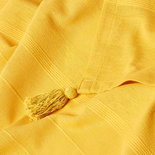 HOMESCAPES Funda de sofá/Manta, Hecho a Mano 100% de algodón Estilo de cordoncillo Color Amarillo 177 x 254 cm