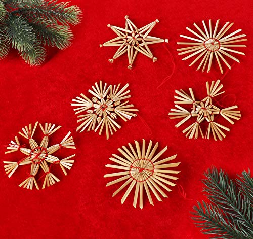 Homewit Estrellas de paja para árbol de Navidad, juego de 24 estrellas de paja natural, colgantes de paja natural para decoración de Navidad, diámetro de 8 cm, con una bonita caja de madera