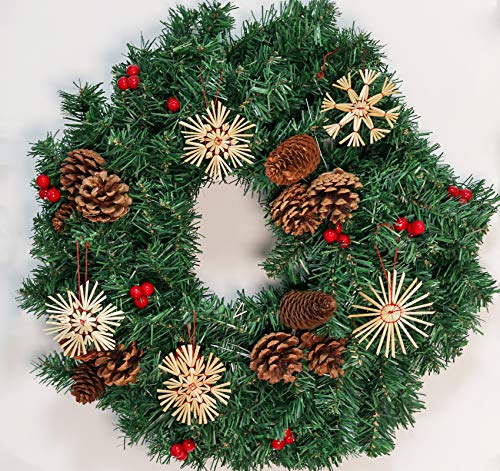 Homewit Estrellas de paja para árbol de Navidad, juego de 24 estrellas de paja natural, colgantes de paja natural para decoración de Navidad, diámetro de 8 cm, con una bonita caja de madera