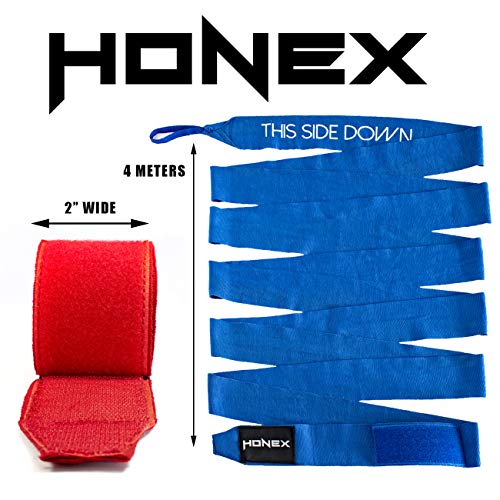 HONEX lucha boxeo vendas 4 Meter – cintura calidad profesional mano Wraps con extra ancho cierre de velcro (negro)
