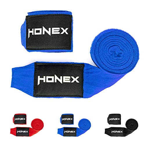 HONEX Vendas de boxeo de lucha de 4 metros, semielásticas de calidad profesional para boxeo, 40 cm, con cierre de velcro extra ancho (azul)