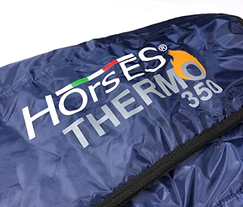 Horses, Manta de Invierno para Caballo Thermo 350g, Acolchada, Suave y Cómoda, con Cuello Redondo y Cobertor de Cola Anti-Rizado, Azul, 128 cm