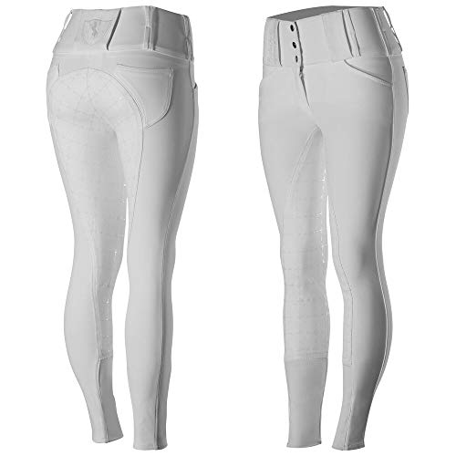 HORZE Desiree Women's Synthetic Leather Full Seat Breeches with Silicone Grip, Blanco, 42