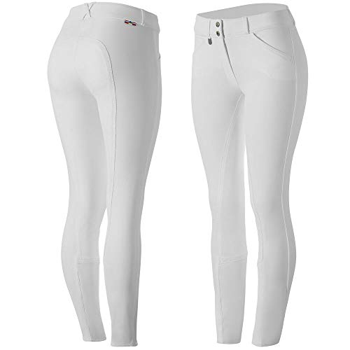 HORZE Pantalones de Montar con Asiento Completo de Cuero para Mujer Grand Prix, Blanco, 42