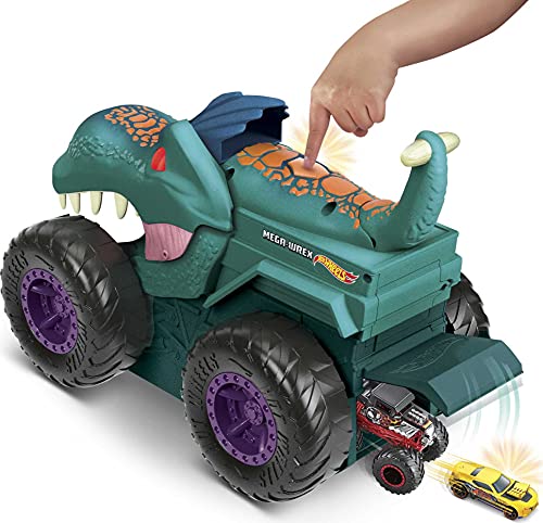 Hot Wheels Monster Trucks Mega Wrex mastica coches con luces y sonidos, incluye 1 vehículo die-cast (Mattel GYL13)