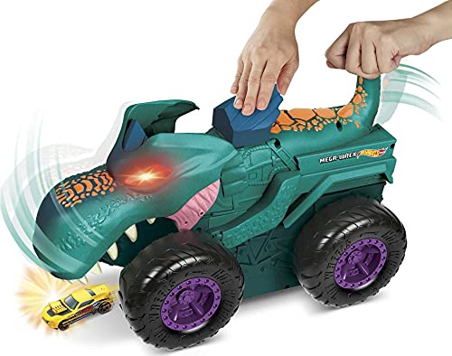 Hot Wheels Monster Trucks Mega Wrex mastica coches con luces y sonidos, incluye 1 vehículo die-cast (Mattel GYL13)