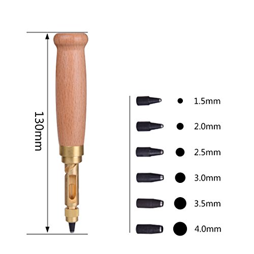 Hotgod Punzón perforador automático de círculos para trabajar piel o papel con 6 puntas de varios tamaños (1,5 a 4 mm)