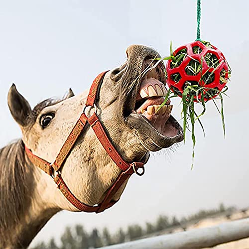 Houssem Pelota de golosinas para caballos, comedero de heno, juguete para colgar, juguete para caballos, establos, alivio del estrés