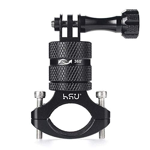 HSU Soporte de bicicleta para GoPro, aleación de aluminio para bicicleta de montaña, manillar de rotación de 360 grados, soporte compatible con GoPro y otras cámaras de acción (negro)