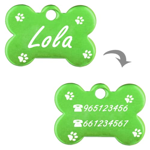 Hueso para Mascotas Muy pequeñas Grabado con Patas Placa Chapa Medalla de identificación Personalizada para Collar Perro Gato Mascota grabada (Azul)