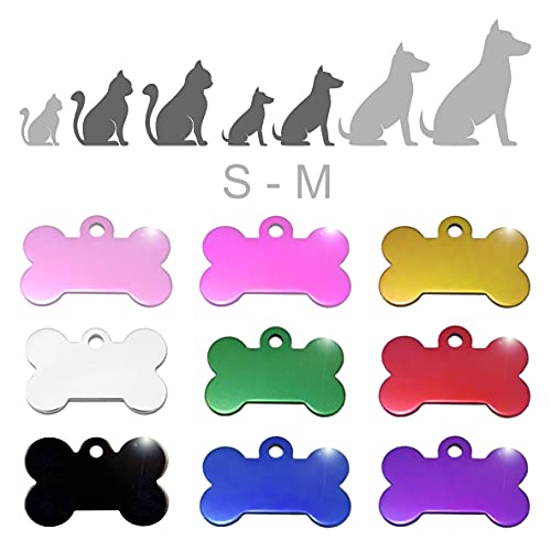 Hueso para Mascotas pequeñas-Medianas Placa Chapa Medalla de identificación Personalizada para Collar Perro Gato Mascota grabada (Azul)