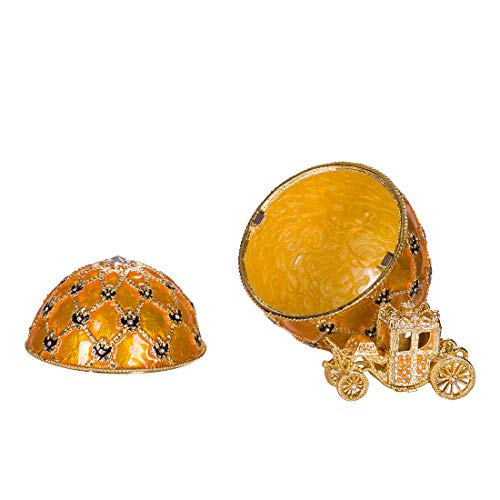 huevo de coronación ruso de Estilo Faberge / caja de joya con carruaje y el Águila imperial 19 cm amarillo