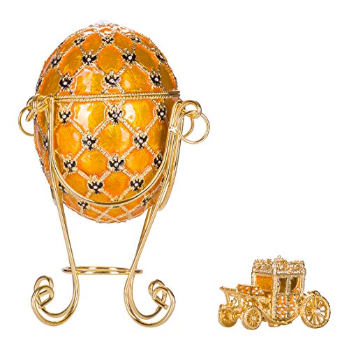 huevo de coronación ruso de Estilo Faberge / caja de joya con carruaje y el Águila imperial 19 cm amarillo