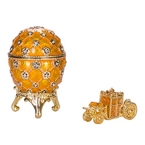 huevo de coronación ruso de Estilo Faberge / caja de joya con carruaje y el Águila imperial 6,5 cm amarillo