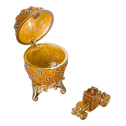 huevo de coronación ruso de Estilo Faberge / caja de joya con carruaje y el Águila imperial 6,5 cm amarillo
