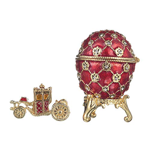 huevo de coronación ruso de Estilo Faberge / caja de joya con carruaje y el Águila imperial 6,5 cm rojo