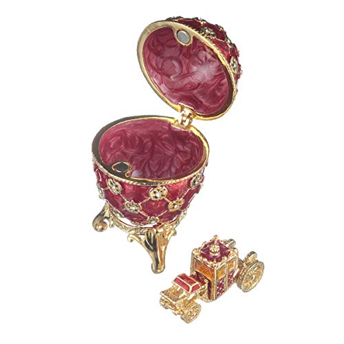 huevo de coronación ruso de Estilo Faberge / caja de joya con carruaje y el Águila imperial 6,5 cm rojo