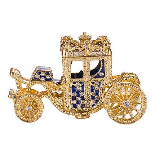 huevo ruso de Estilo Faberge / caja de joya con carruaje y el Águila imperial 9,5 cm azul