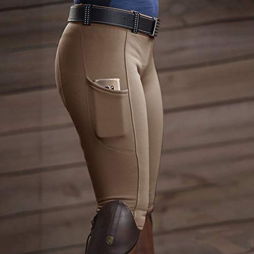 Hunpta Pantalones de equitación para mujer, de cintura alta, elásticos, de deporte, modernos, básicos, para equitación A - caqui S