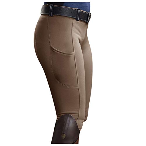 Hunpta Pantalones de equitación para mujer, de cintura alta, elásticos, de deporte, modernos, básicos, para equitación A - caqui S