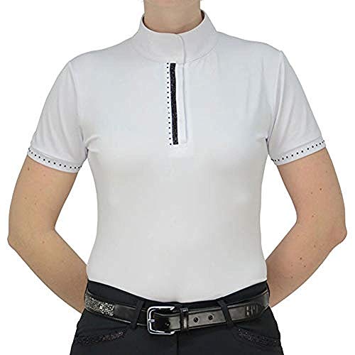 HyFASHION - Camisa Roka de competición de hípica para Mujer señora (Extra Grande (XL)) (Blanco/Cristal Plateado)