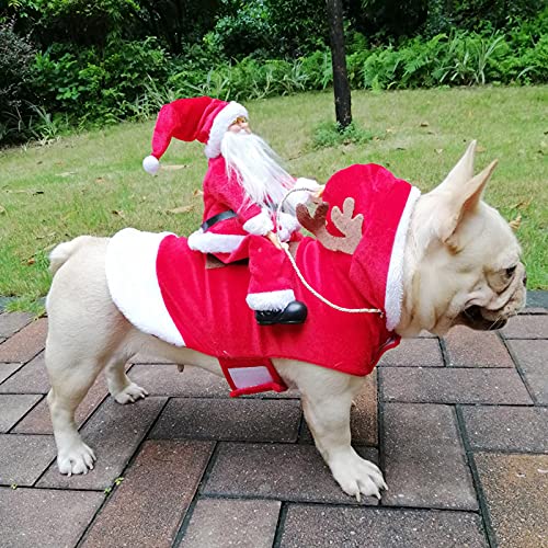HYLYING Disfraz de Papá Noel divertido traje de equitación para perros pequeños y grandes, ropa de Navidad para mascotas y mascotas, para festivales, mascotas