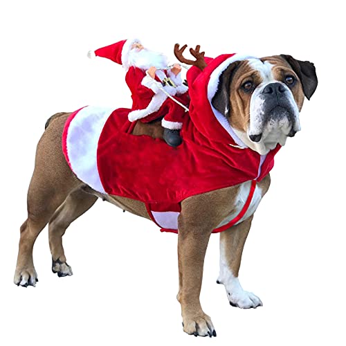 HYLYING Disfraz de Papá Noel divertido traje de equitación para perros pequeños y grandes, ropa de Navidad para mascotas y mascotas, para festivales, mascotas