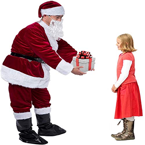 I3CKIZCE Disfraz Papá Noel de Navidad Disfraz Navidad Carnaval Cosplay Papá Noel Traje Papá Noel Completos Disfraz Santa Unisex Abrigo+Sombrero+Pantalones+Cinturón+Barba+Botas XL