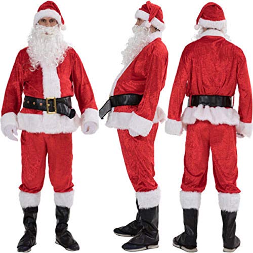 I3CKIZCE Disfraz Papá Noel de Navidad Disfraz Navidad Carnaval Cosplay Papá Noel Traje Papá Noel Completos Disfraz Santa Unisex Abrigo+Sombrero+Pantalones+Cinturón+Barba+Botas XL