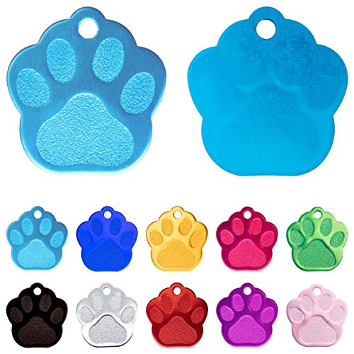 Iberiagifts - Placa en Forma de Huella para Mascotas pequeñas-Medianas Chapa Medalla de identificación Personalizada para Collar Perro Gato Mascota grabada (Azul clarito)