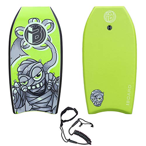 iBOARD Body Board,41" pulgadas verde ligero Bodyboard con cubierta EPS, correa premium y correa de muñeca para niños y adultos