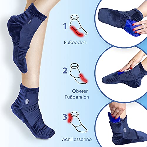 ICEHOF Bolsa gel frio para pies con 4 acumuladores de frío - Tejido suave (1 par) Calcetines de terapia de frío para pies gel quimioterapia reumatica - Calcetines de frío Chemo