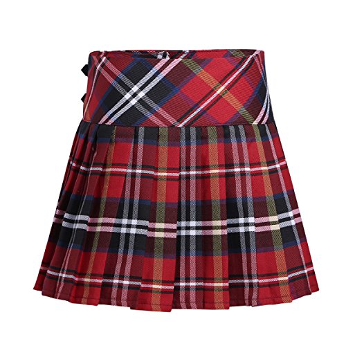 iiniim Falda Niña Ropa Verano Escocesas Cuadros Escocia Falda Plisada Básica con Hebilla Uniforme Escolar Algodón Tartán para Niñas Chicas 3 a 14 Años Rojo 14 años